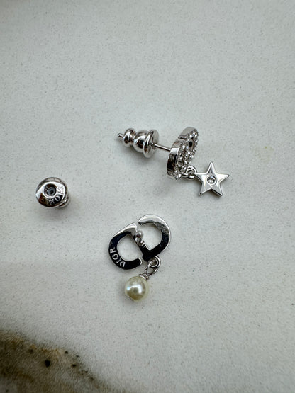 DIOR CD Petit 銀色珍珠星星耳環