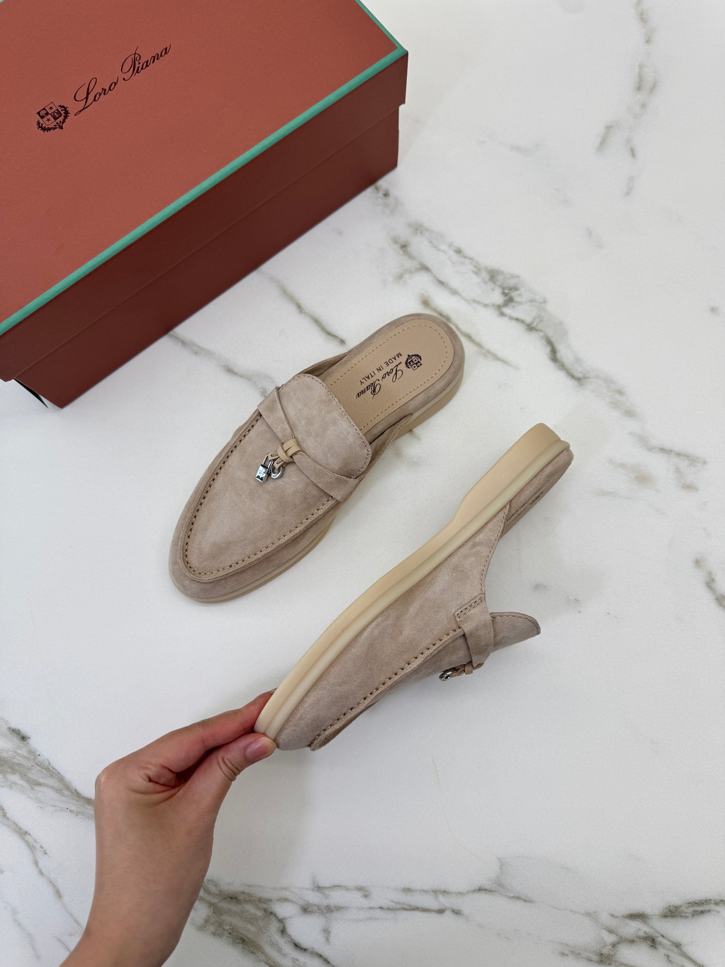 LORO PIANA Charms Walk Babouche Loafers Sand
