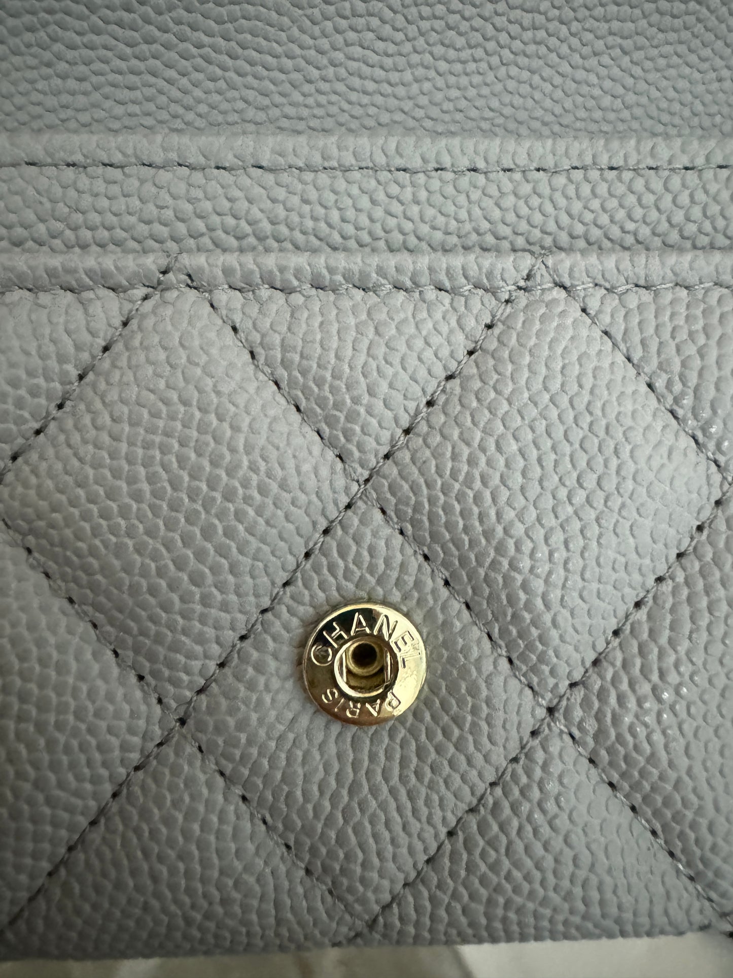 CHANEL 經典CF卡包 淺灰 牛皮