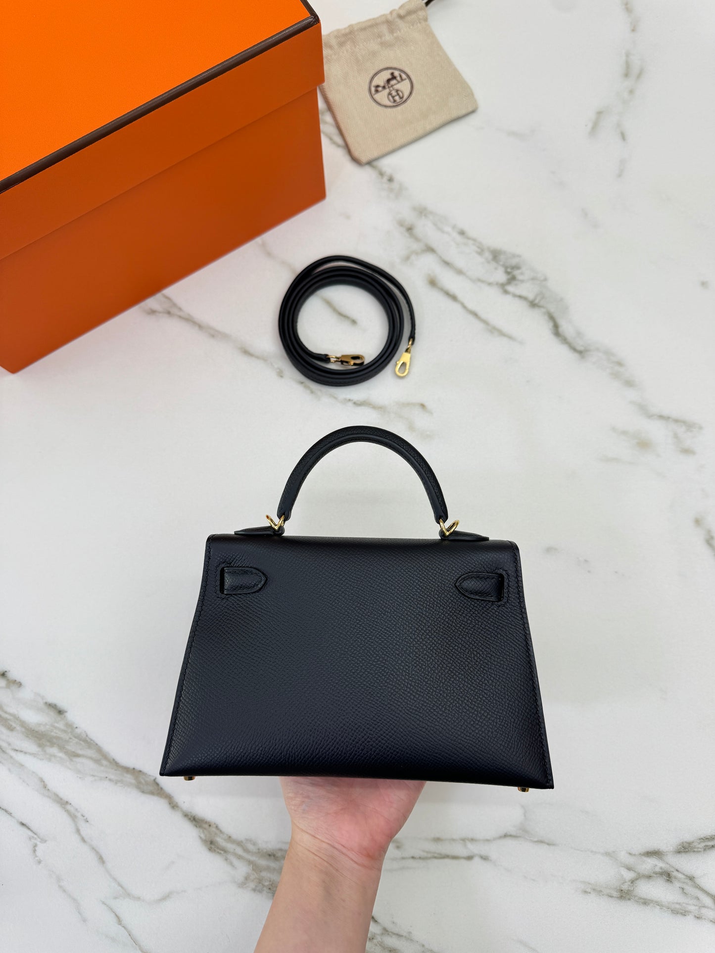 HERMES Mini Kelly II 黑金 Epsom Noir GHW