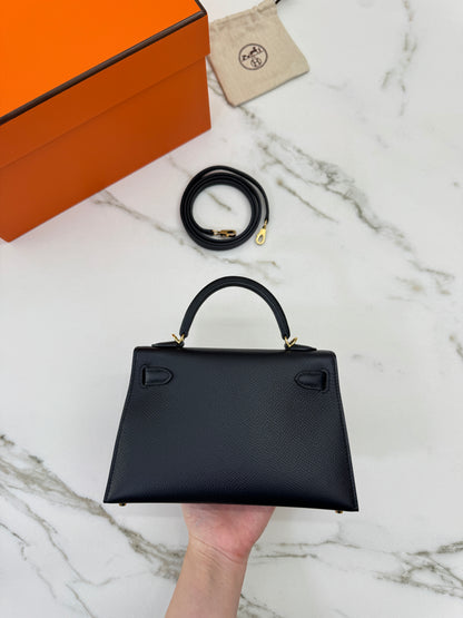 HERMES Mini Kelly II 黑金 Epsom Noir GHW