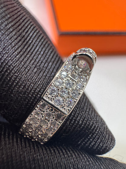 HERMES Kelly 滿鑽戒指 白金色