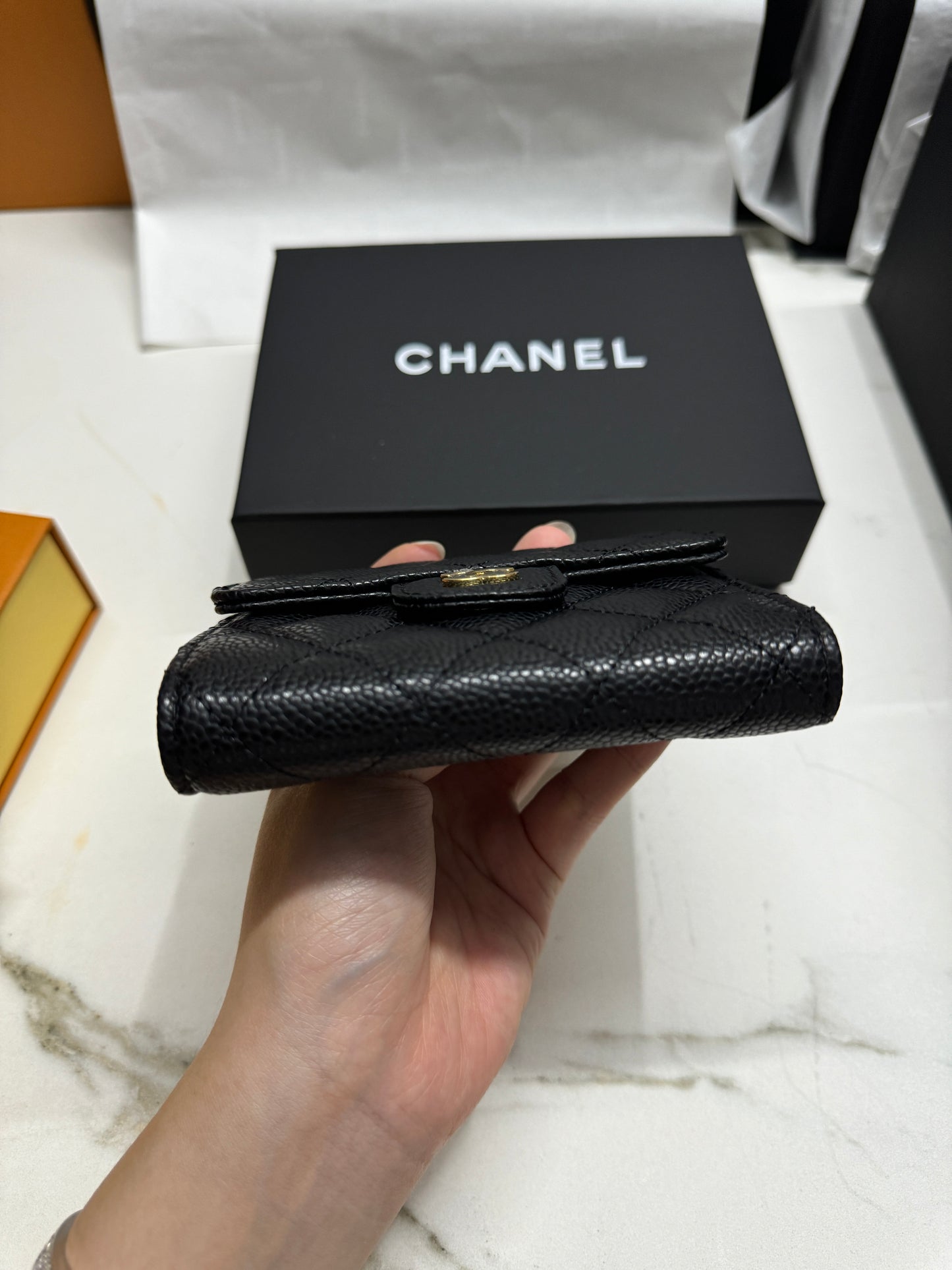 CHANEL CF三摺錢包 黑金 HAAS牛皮