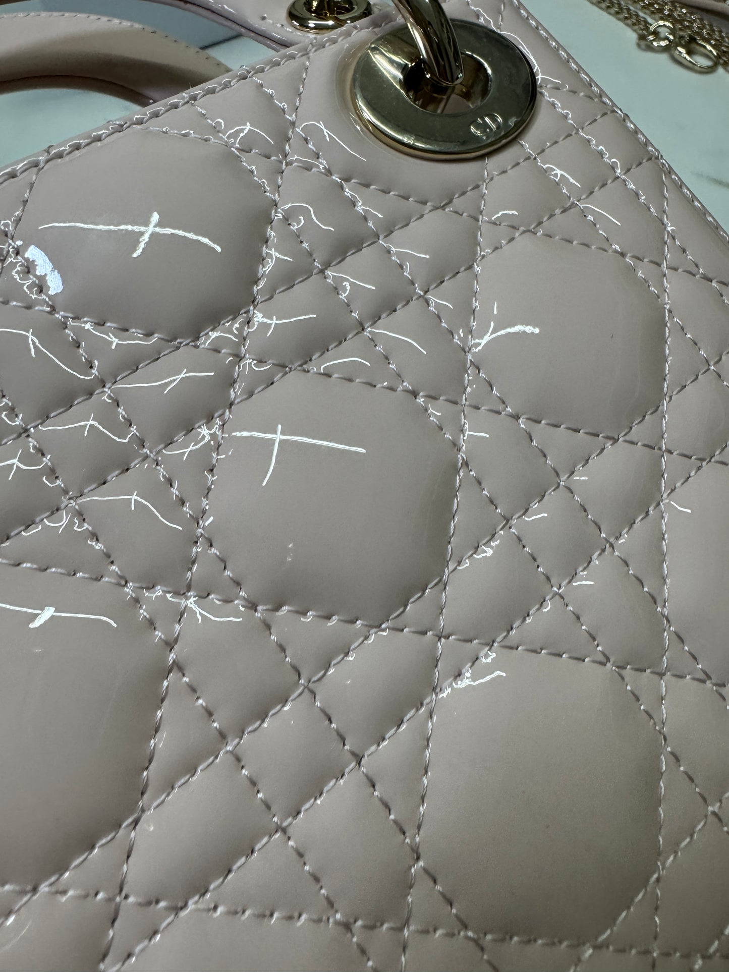 DIOR Lady Mini 三格 漆皮 淡粉 light Pink