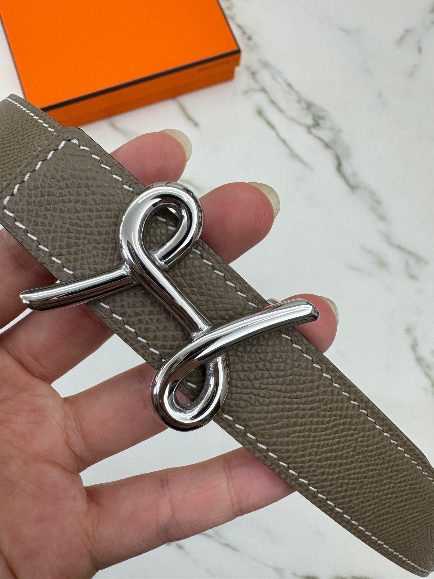 HERMES Cursives 皮帶 大象灰Epsom