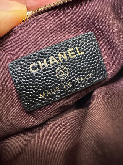 CHANEL 一字零錢包 牛皮 淡金扣