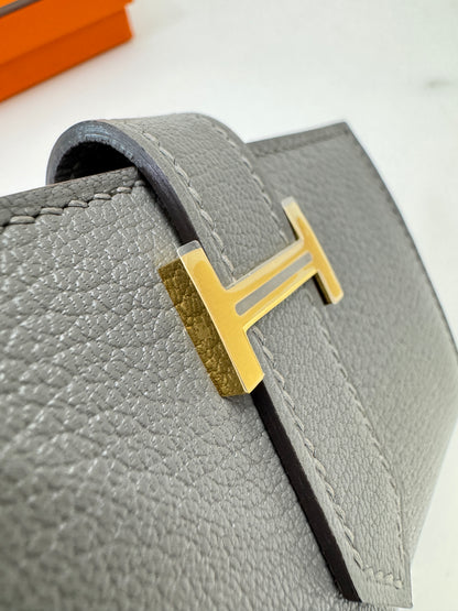 HERMES Bearn Mini Wallet 積雨雲灰山羊皮 金扣 Gris Meyer GHW