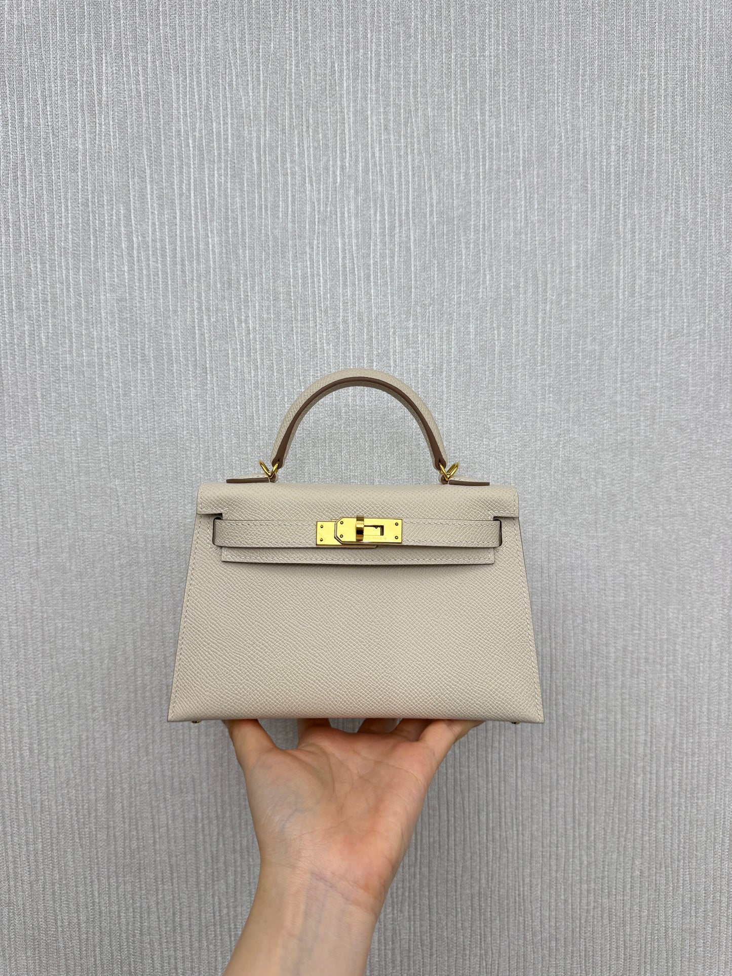 HERMES Mini Kelly II 奶昔白金扣 Epsom GHW