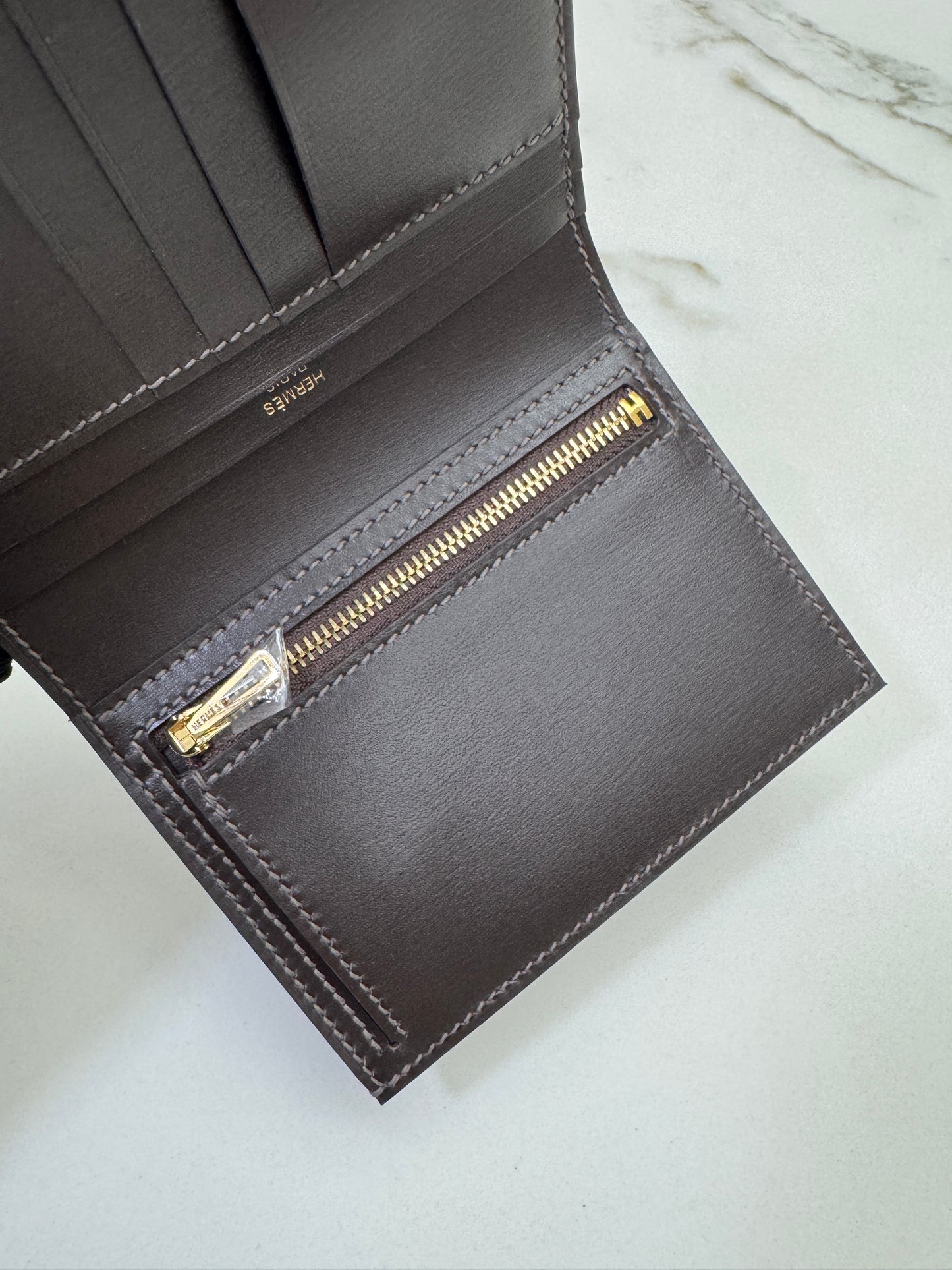 HERMES Bearn Compact Wallet 烏木色Box皮 Ebene GHW
