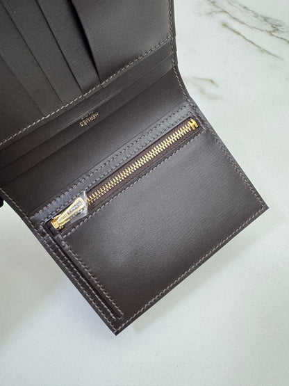 HERMES Bearn Compact Wallet 烏木色Box皮 Ebene GHW
