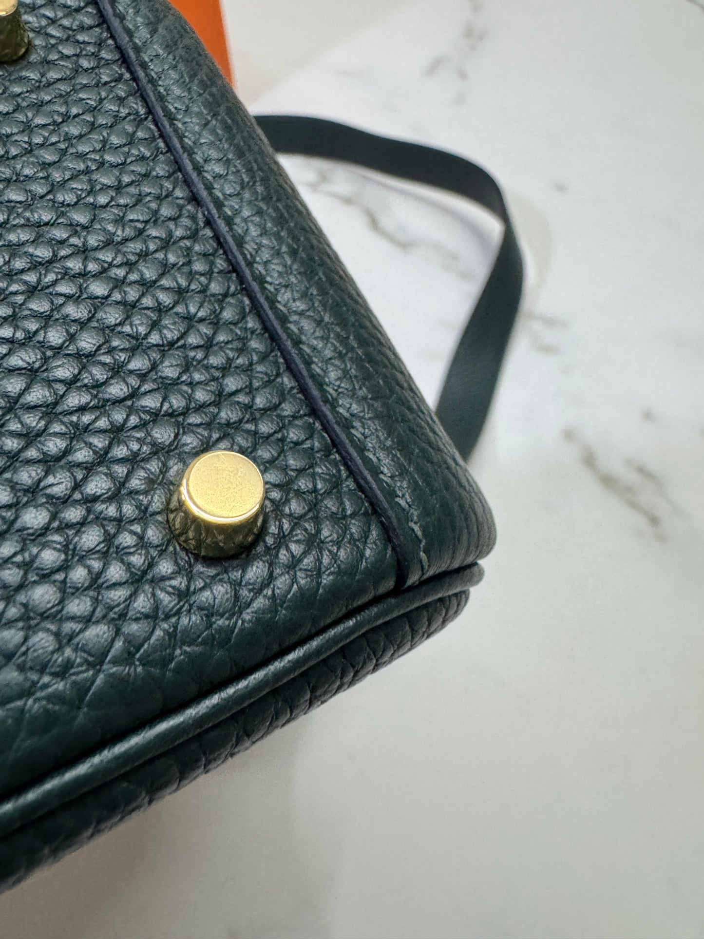 HERMES Mini Lindy II 深綠色 金扣 67 Vert Fonce TC GHW