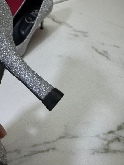 RV 銀色細閃 鑽扣高跟鞋 6cm