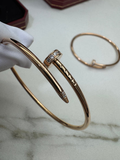CARTIER Juste un Clou 窄版釘子手鐲 玫瑰金帶鑽