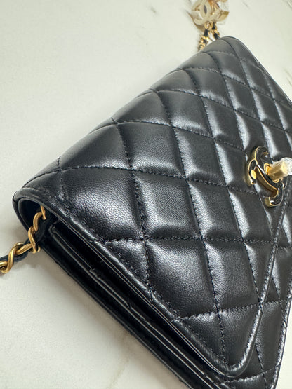 CHANEL woc 24A 琺瑯調節扣 羊皮 黑