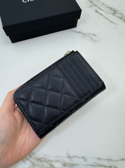 CHANEL 雕刻扣L型拉鏈小錢包