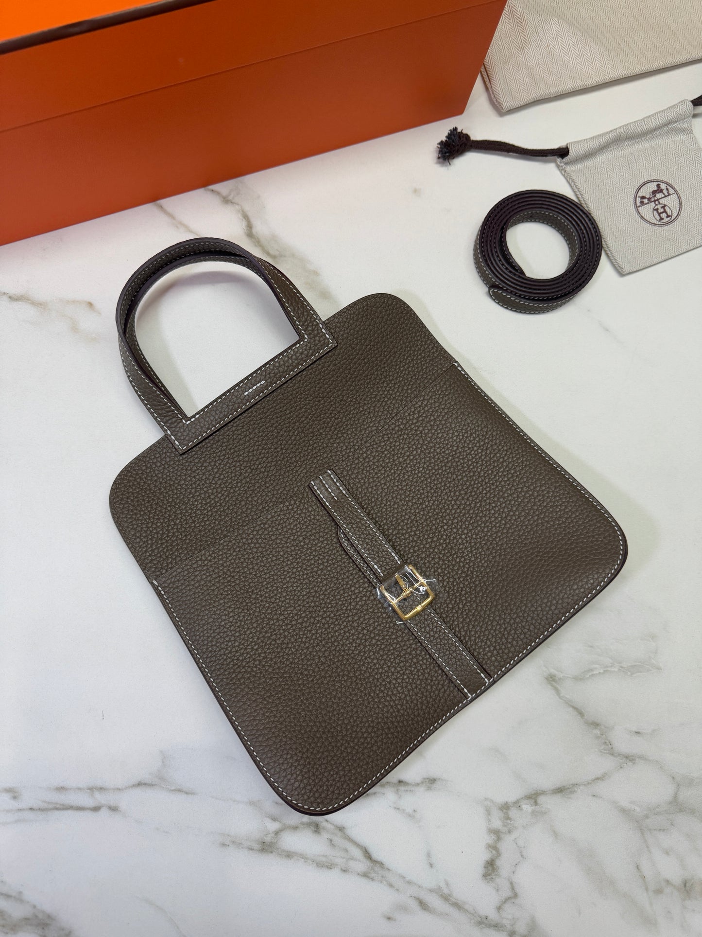 HERMES Halzan 25 大象灰金扣