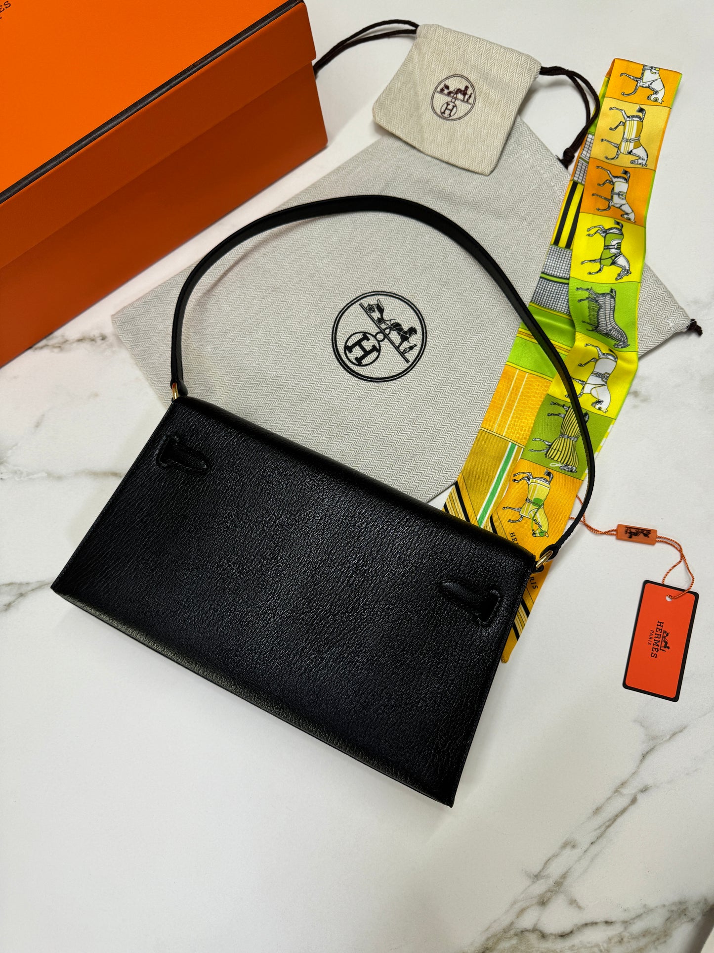 HERMES Kelly Elan 黑金 山羊皮 Mysore