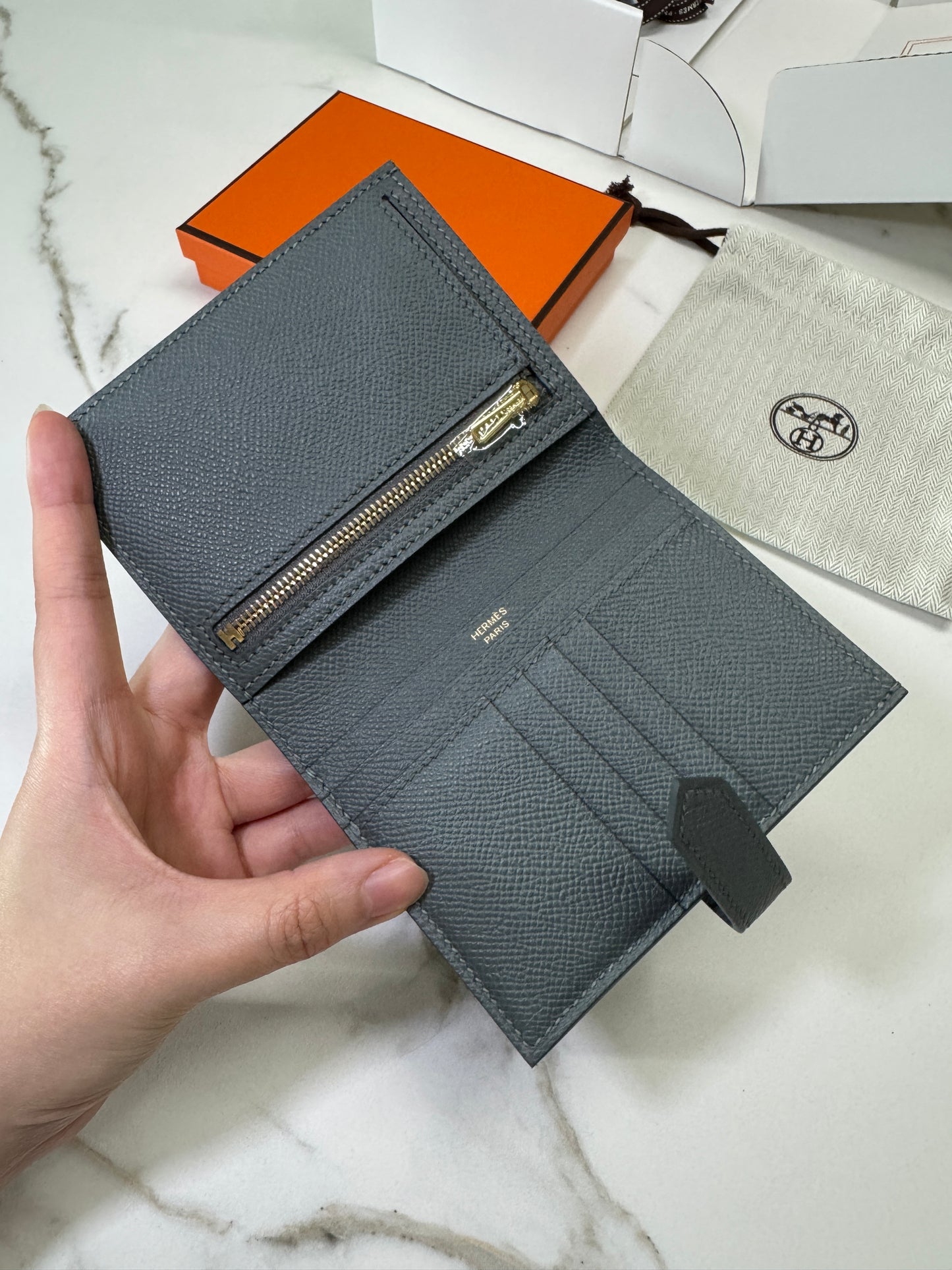 HERMES Bearn Wallet 短錢包 杏仁綠金扣