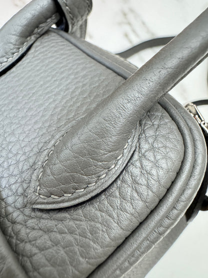 HERMES Mini Lindy 積雨雲灰銀扣 0L Gris Meyer PHW