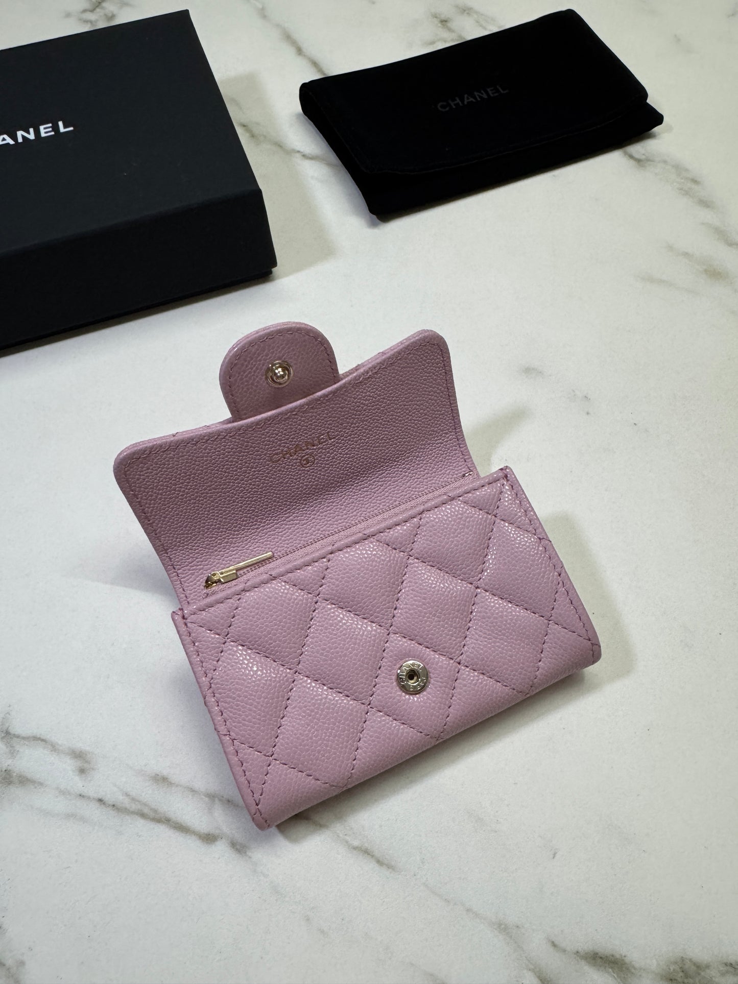 CHANEL 24A粉紫 新版拉鏈 CF Cardholder