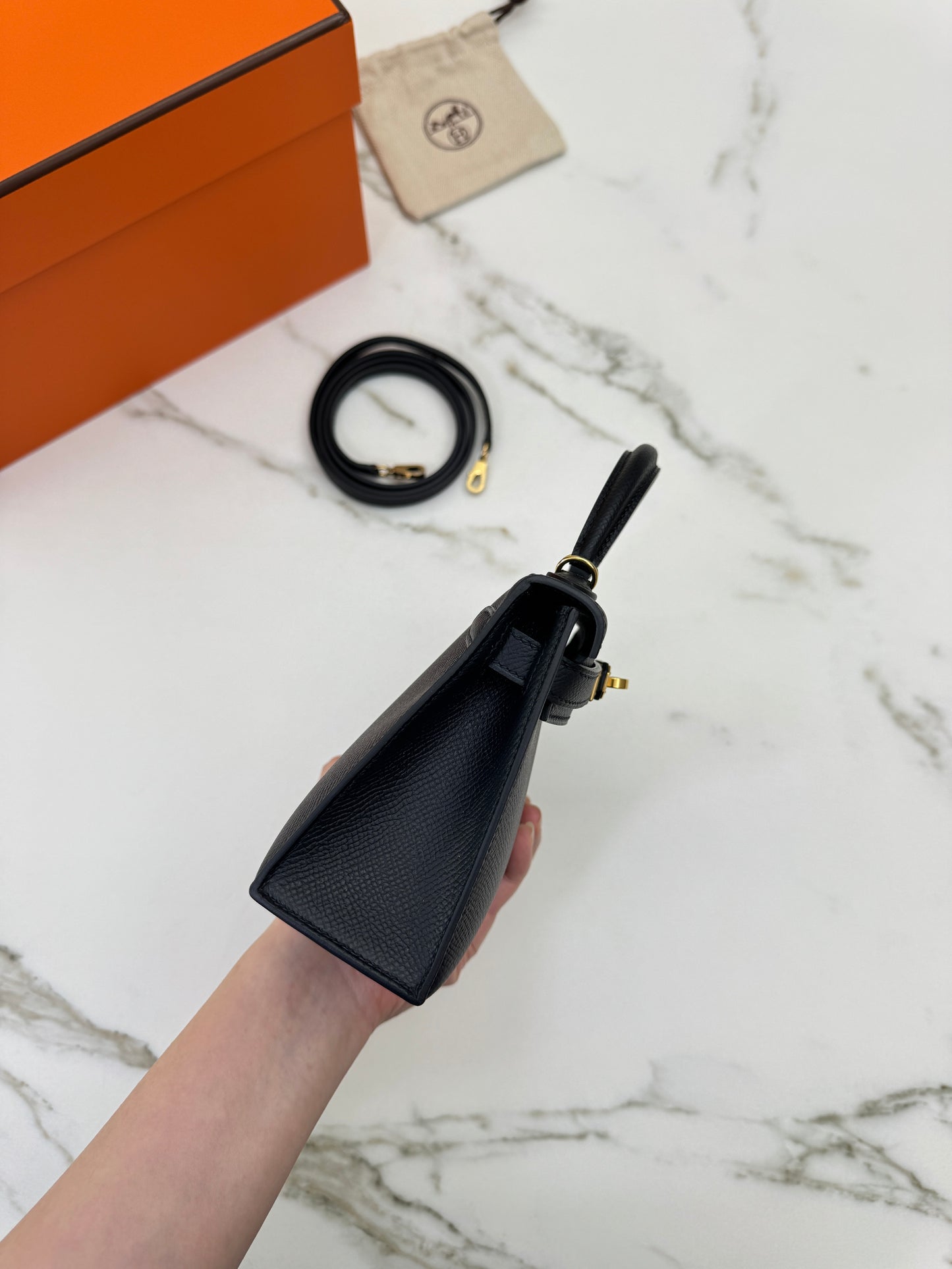 HERMES Mini Kelly II 黑金 Epsom Noir GHW