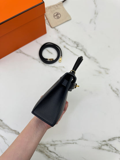 HERMES Mini Kelly II 黑金 Epsom Noir GHW