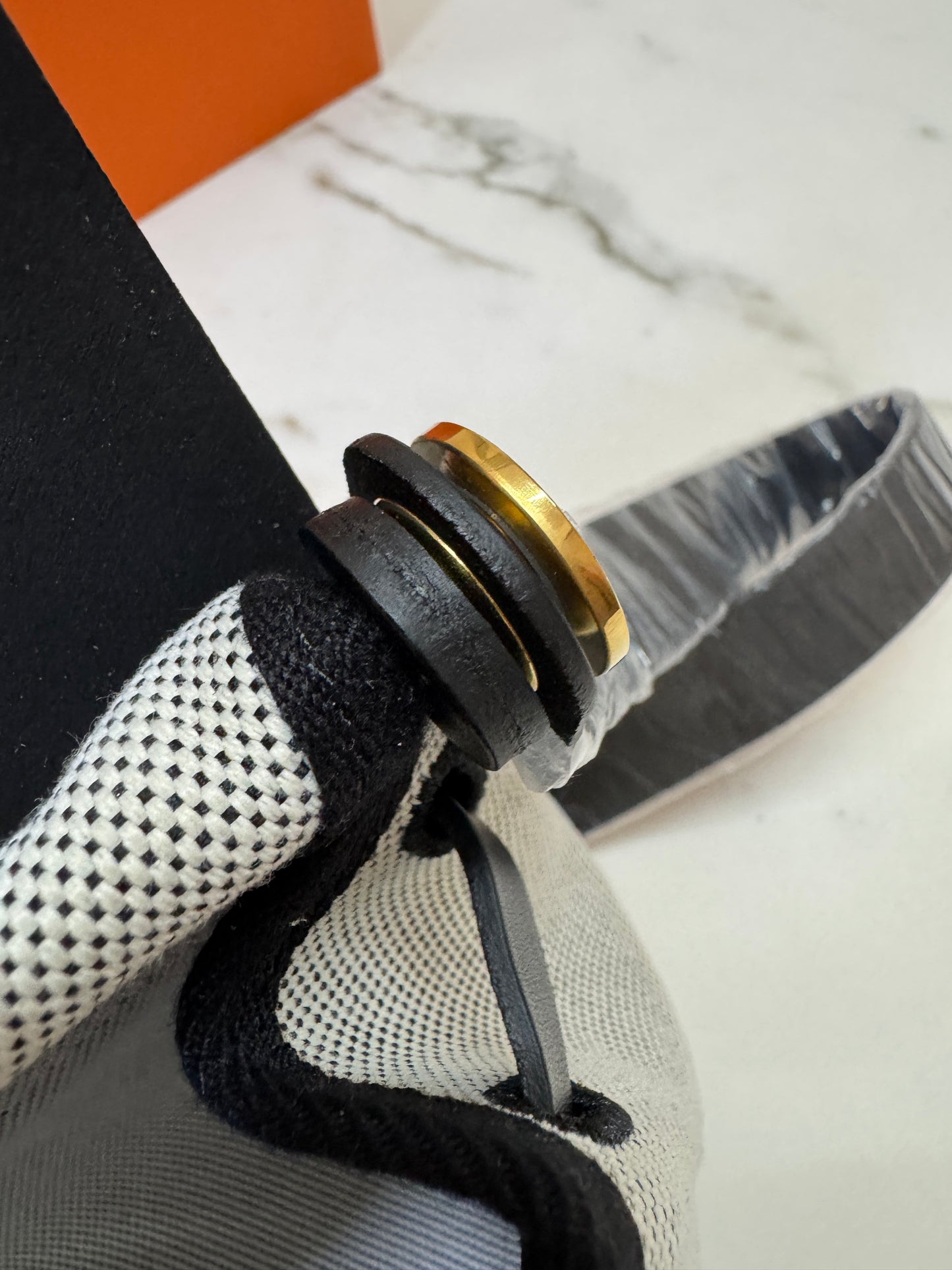 HERMES Mini Herbag 熊貓色 金扣 H Viking 帆布