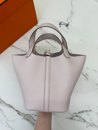 HERMES Picotin Lock 18 夢幻紫銀扣 TC Mauve Pale PHW