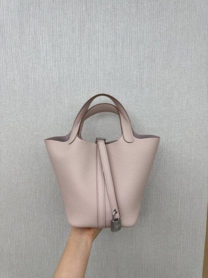 HERMES Picotin Lock 18 夢幻紫銀扣 TC Mauve Pale PHW