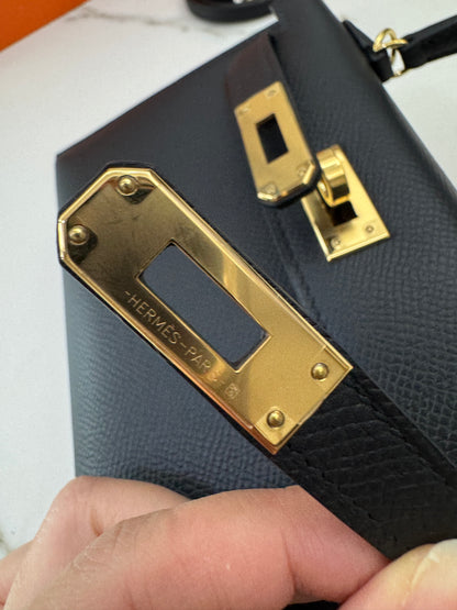 HERMES Mini Kelly II 黑金 Epsom Noir GHW