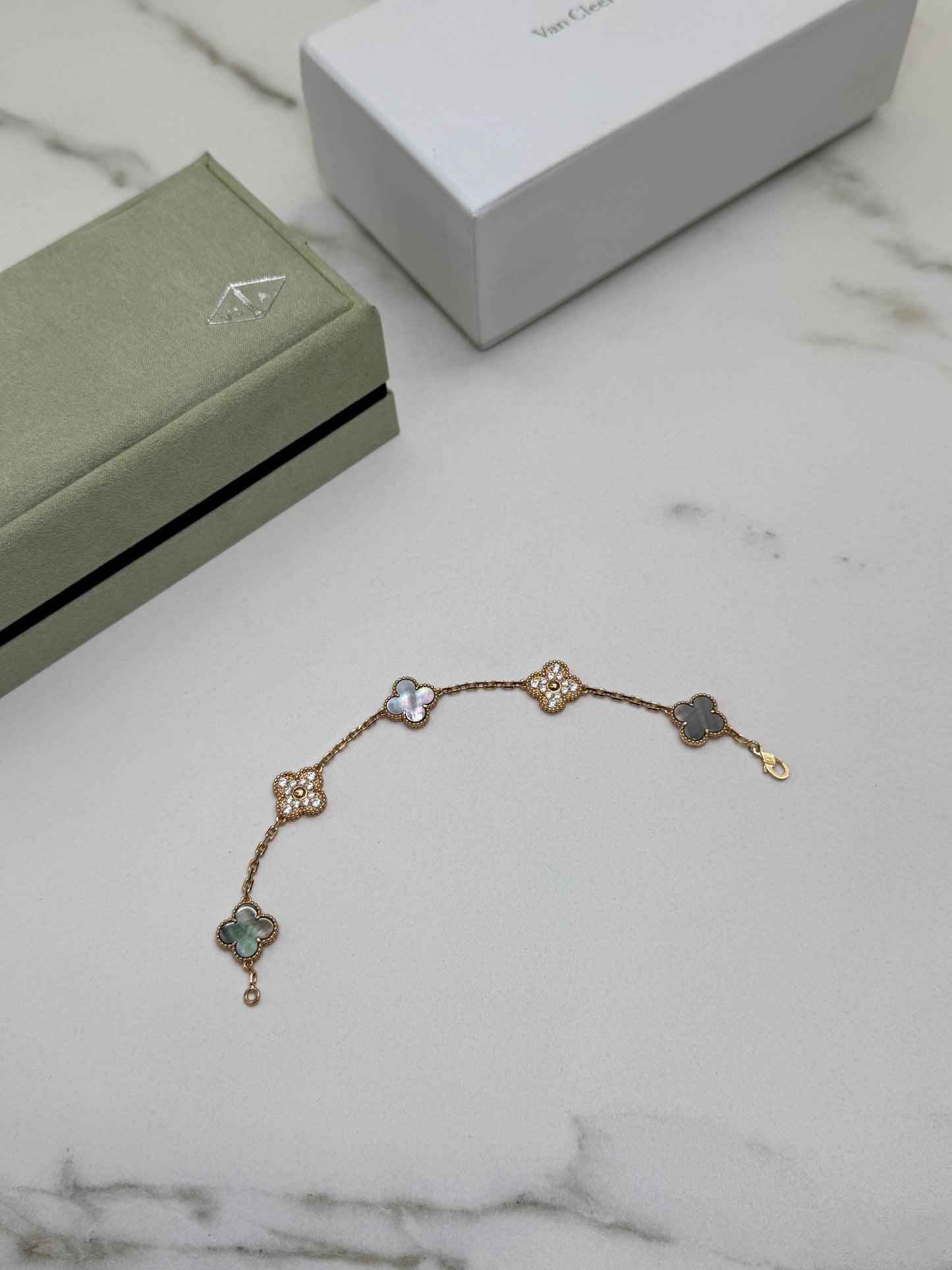 VCA Vintage Alhambra Bracelet 五花灰貝母拼鑽 玫瑰金手鏈