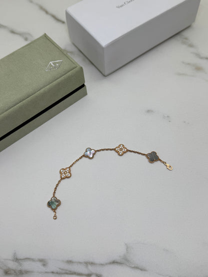 VCA Vintage Alhambra Bracelet 五花灰貝母拼鑽 玫瑰金手鏈