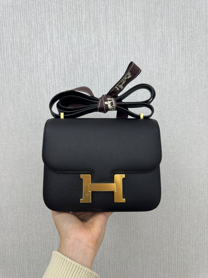 HERMES Mini Constance 黑金 Epsom Noir GHW 新鏡子版