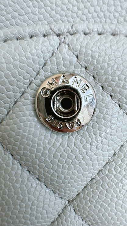 CHANEL CF23 淺灰藍色 魚子醬牛皮 銀扣
