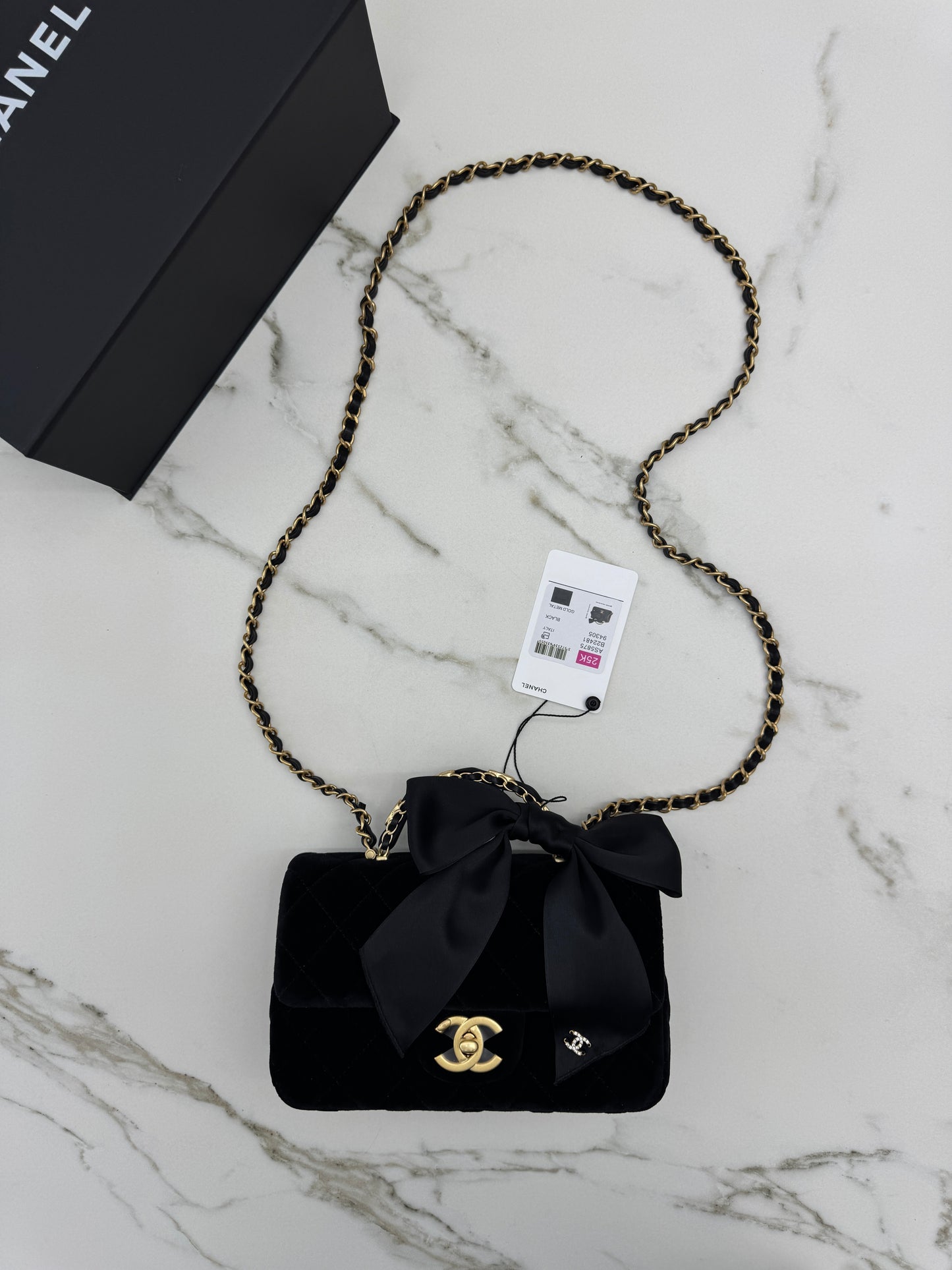 CHANEL 25K 蝴蝶結絲絨 Mini CF Top Handle