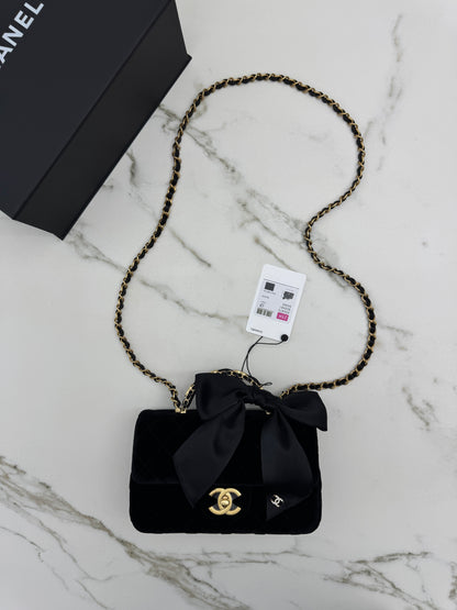 CHANEL 25K 蝴蝶結絲絨 Mini CF Top Handle
