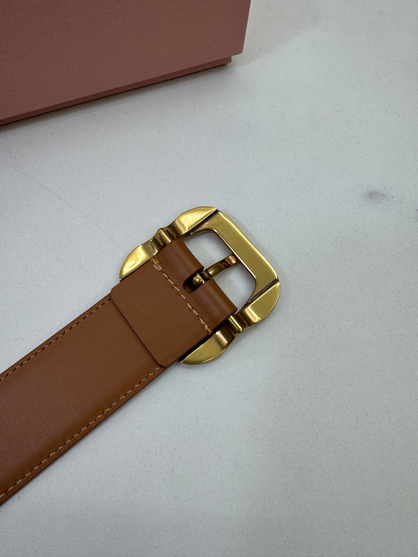 MIU MIU 皮帶 淺棕色金扣