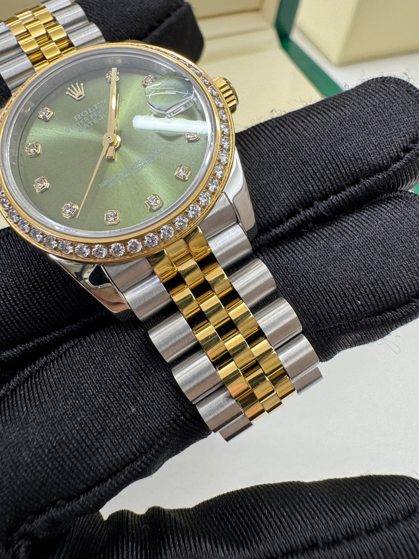 ROLEX Date Just 31mm 橄欖綠鑽圈鑽盤 真鑽版