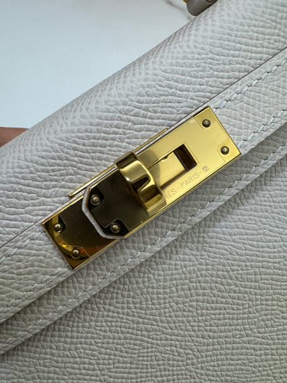 HERMES Mini Kelly II 奶昔白金扣 Epsom GHW