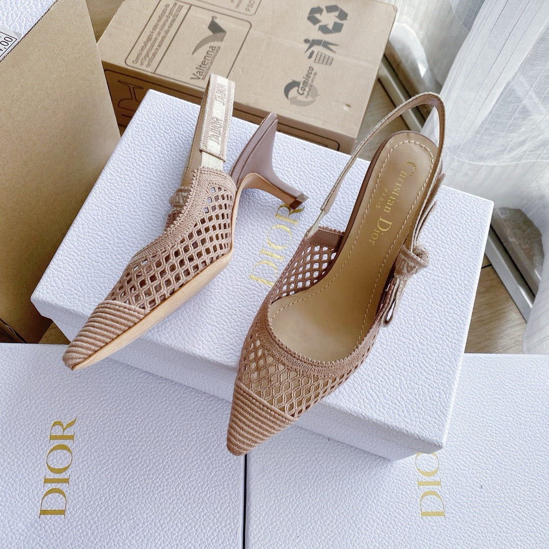 DIOR J'adior Slingback 鏤空藤格紋 奶白/裸粉/黑 平底 貓跟 高跟