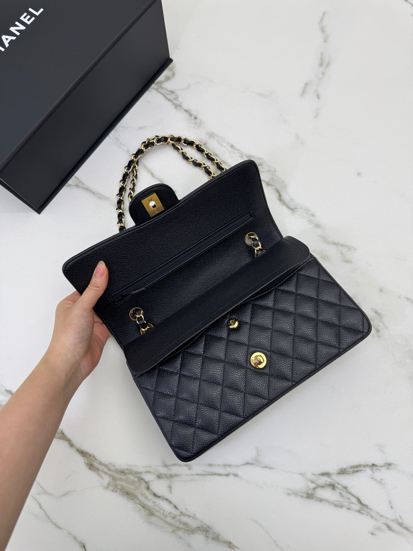 CHANEL CF25 Medium 黑金牛 Black Calfskin GHW