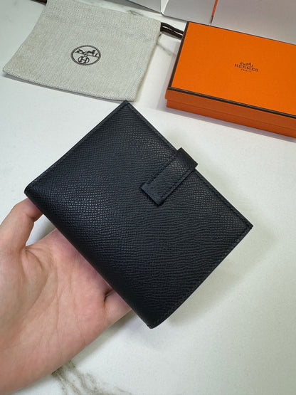 HERMES Bearn Compact Wallet 黑銀 短款 Epsom PHW