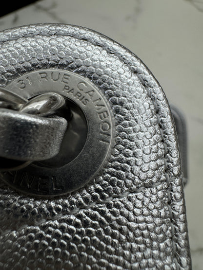 CHANEL Mini 25 Bag 銀色荔枝皮銀扣 Silver Caviar Calfskin PHW