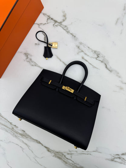HERMES Birkin 25 黑色 Madame 拉絲金扣 89 Noir Sellier