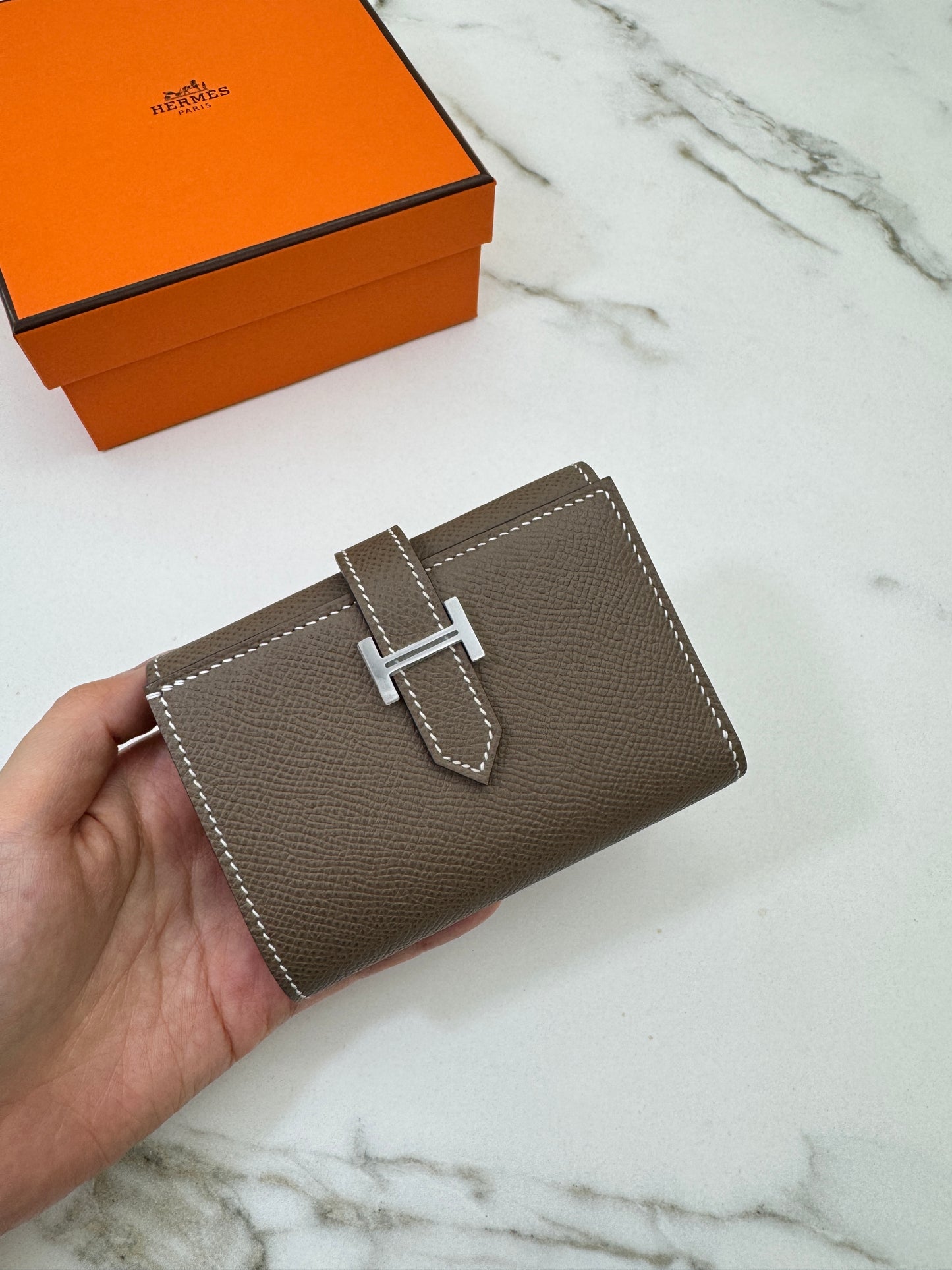 HERMES Bearn Wallet 三摺錢包 大象灰銀扣