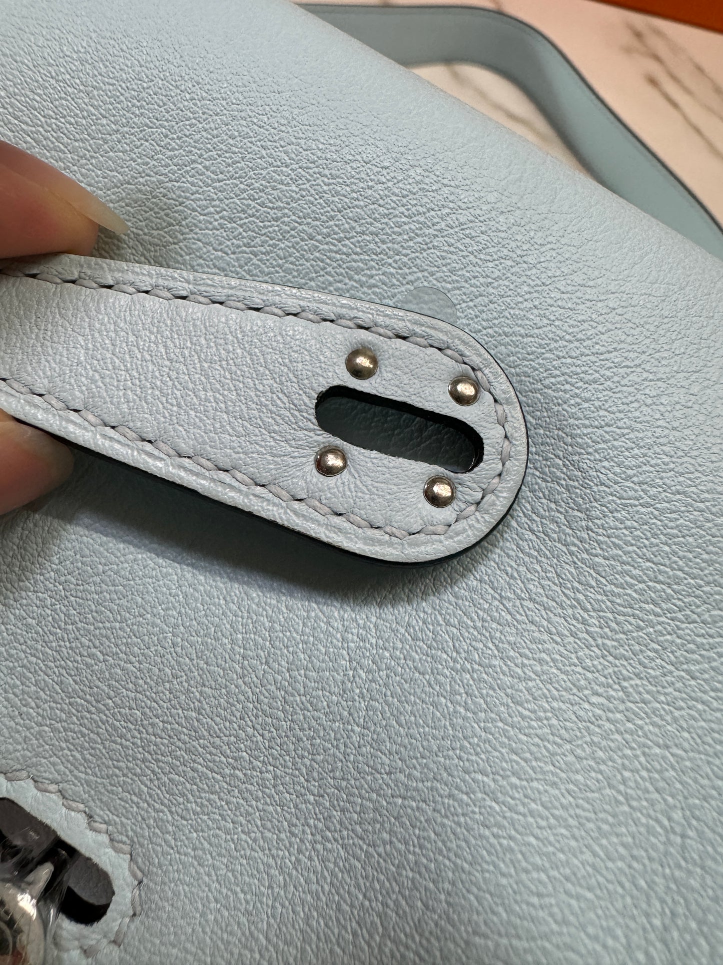 HERMES Mini Lindy 霧霾藍T0 銀扣 swift