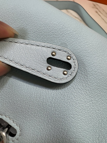HERMES Mini Lindy 霧霾藍T0 銀扣 swift