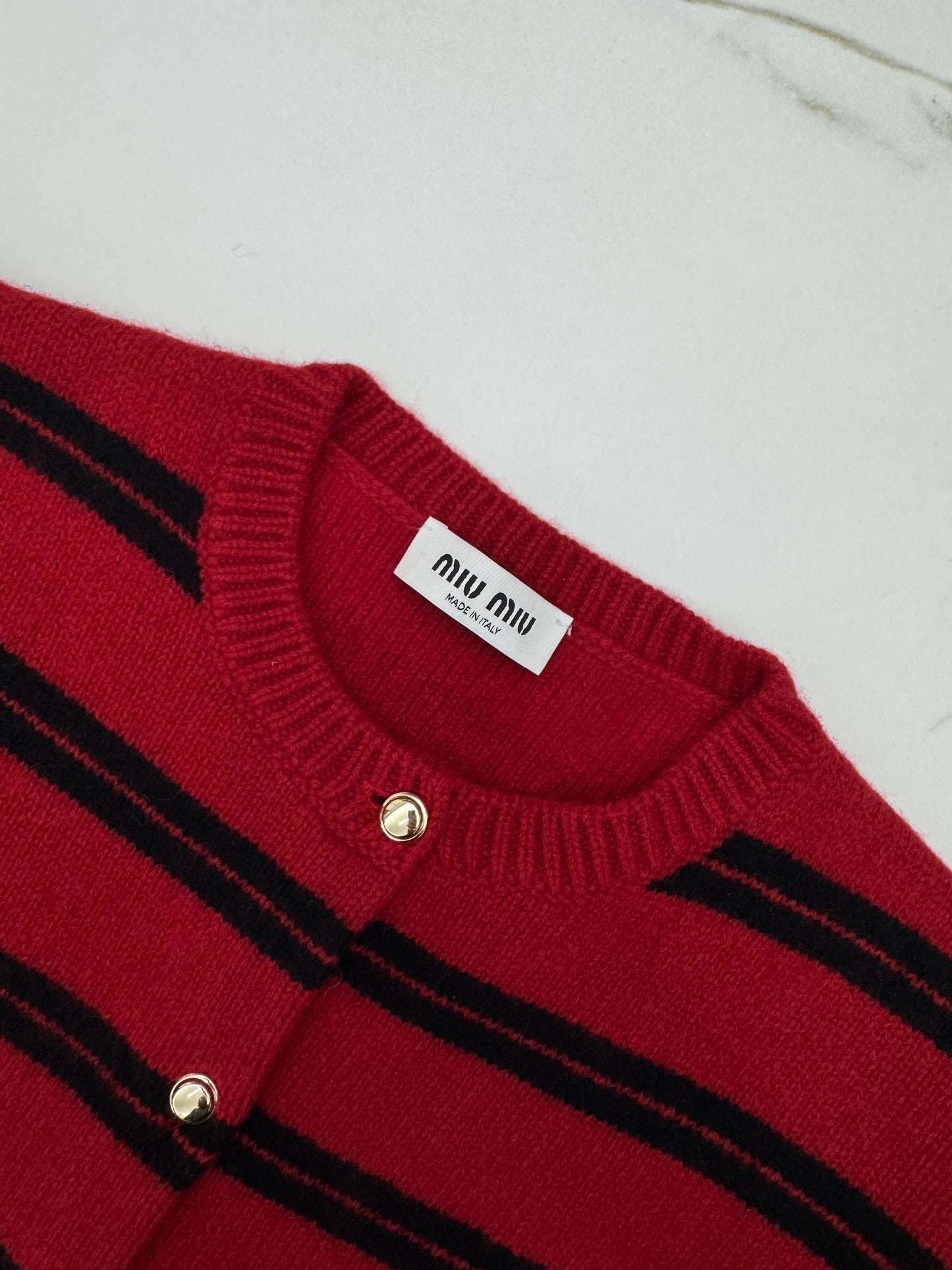MIU MIU 紅色條紋針織開衫