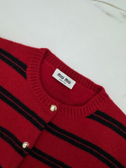 MIU MIU 紅色條紋針織開衫