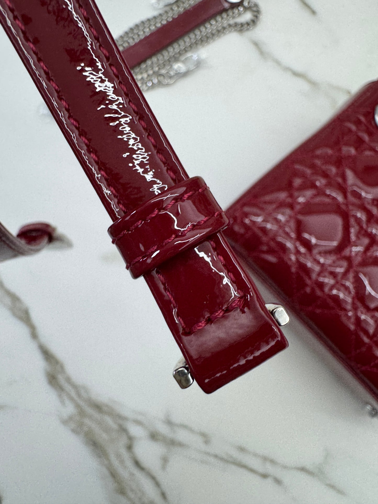 DIOR Mini Lady Dior 漆皮Cherry Red Shinny Calfskin